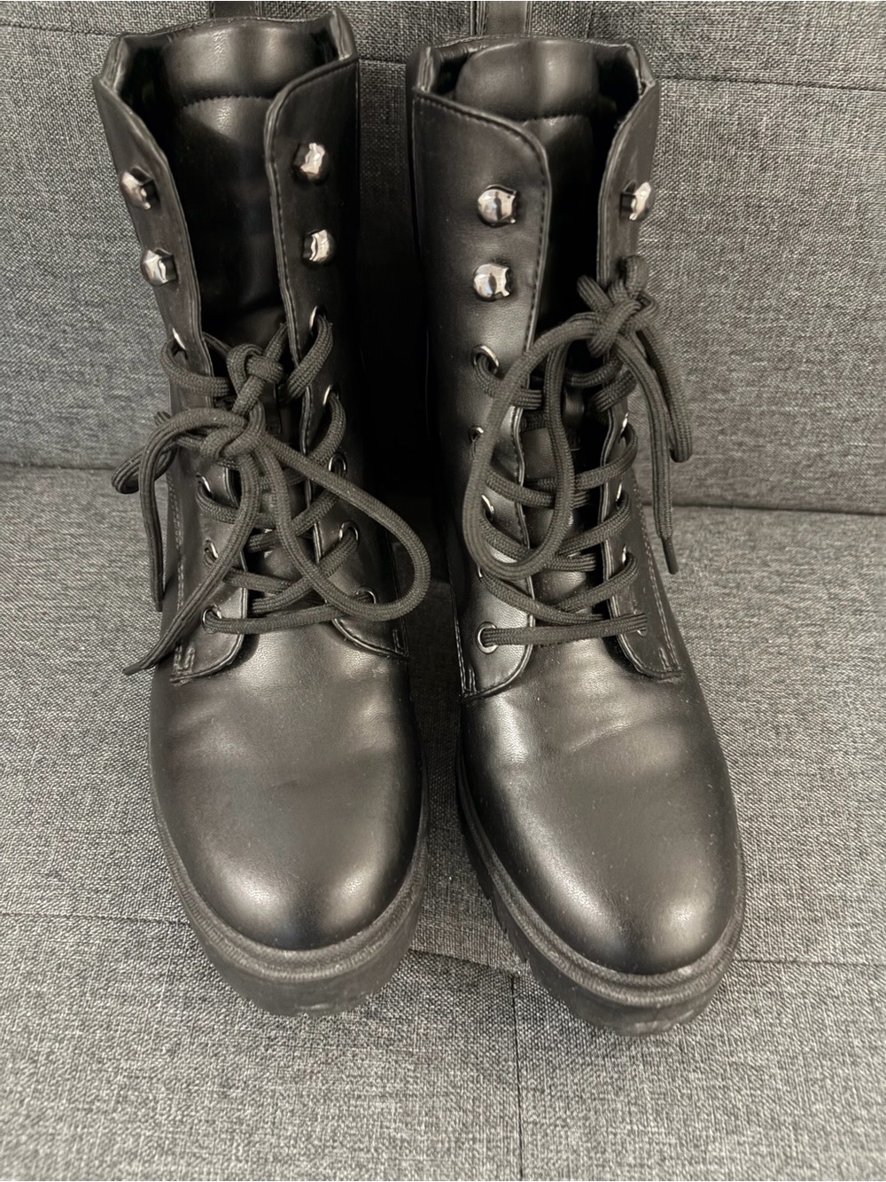 AEROSOLES Black Lace-Up Combat Boots with Chunky Sole